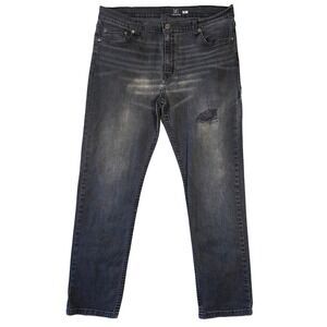 George Mens Slim Fit Jeans 36x30 Grey Faded Distressed Denim Pants GM0110G